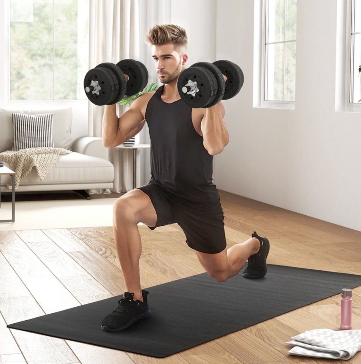 COVREO Verstelbare dumbbell set 25 kg zwart, van staal, met schijven