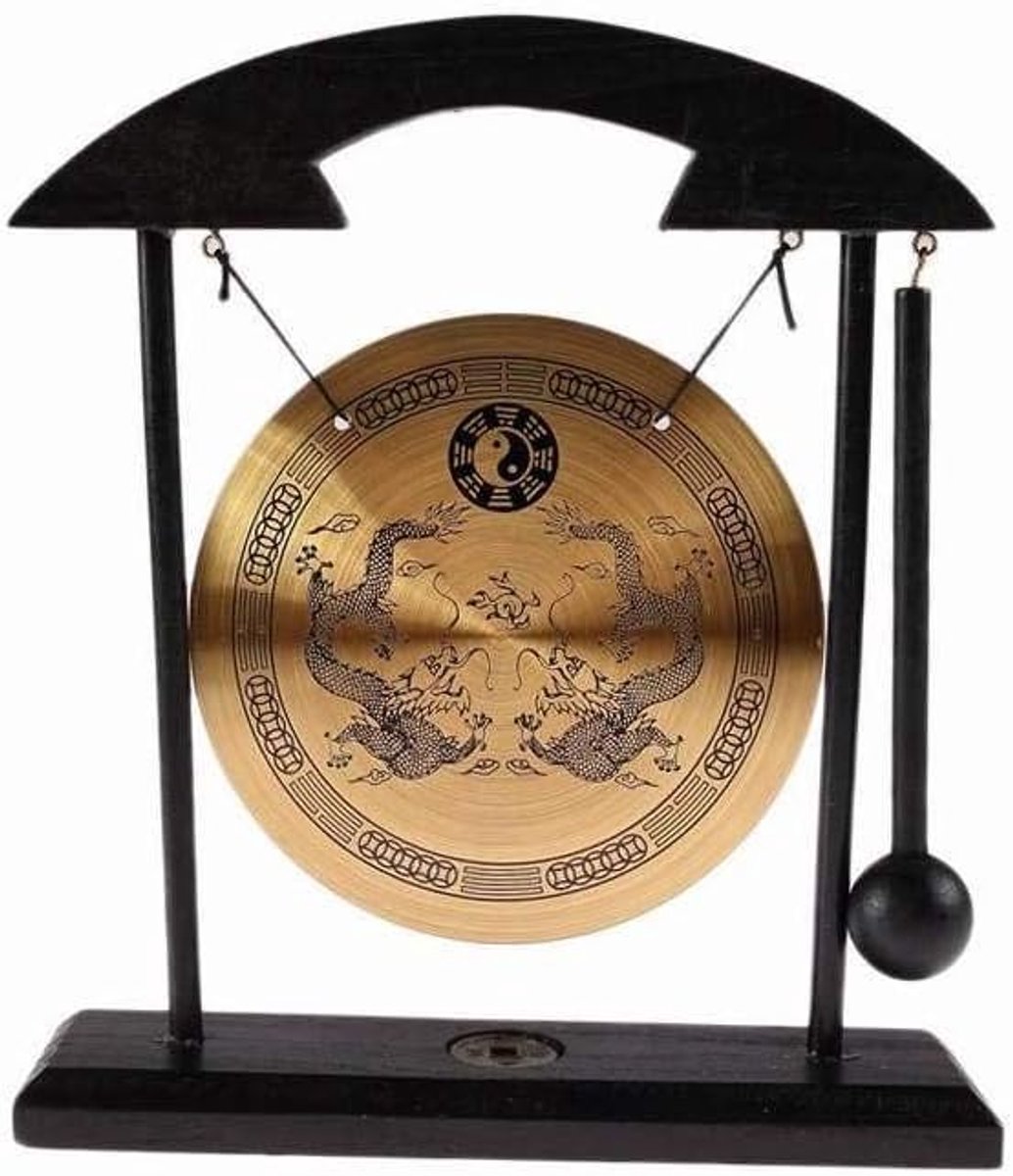 lachineuse - Gong op basis van Chinese draak - Tibetaanse draak gong - Zen decoratie van hout en koper - Chinees decoratief object voor thuis, kantoor, woonkamer - cadeau-idee China Azië - Aziatische