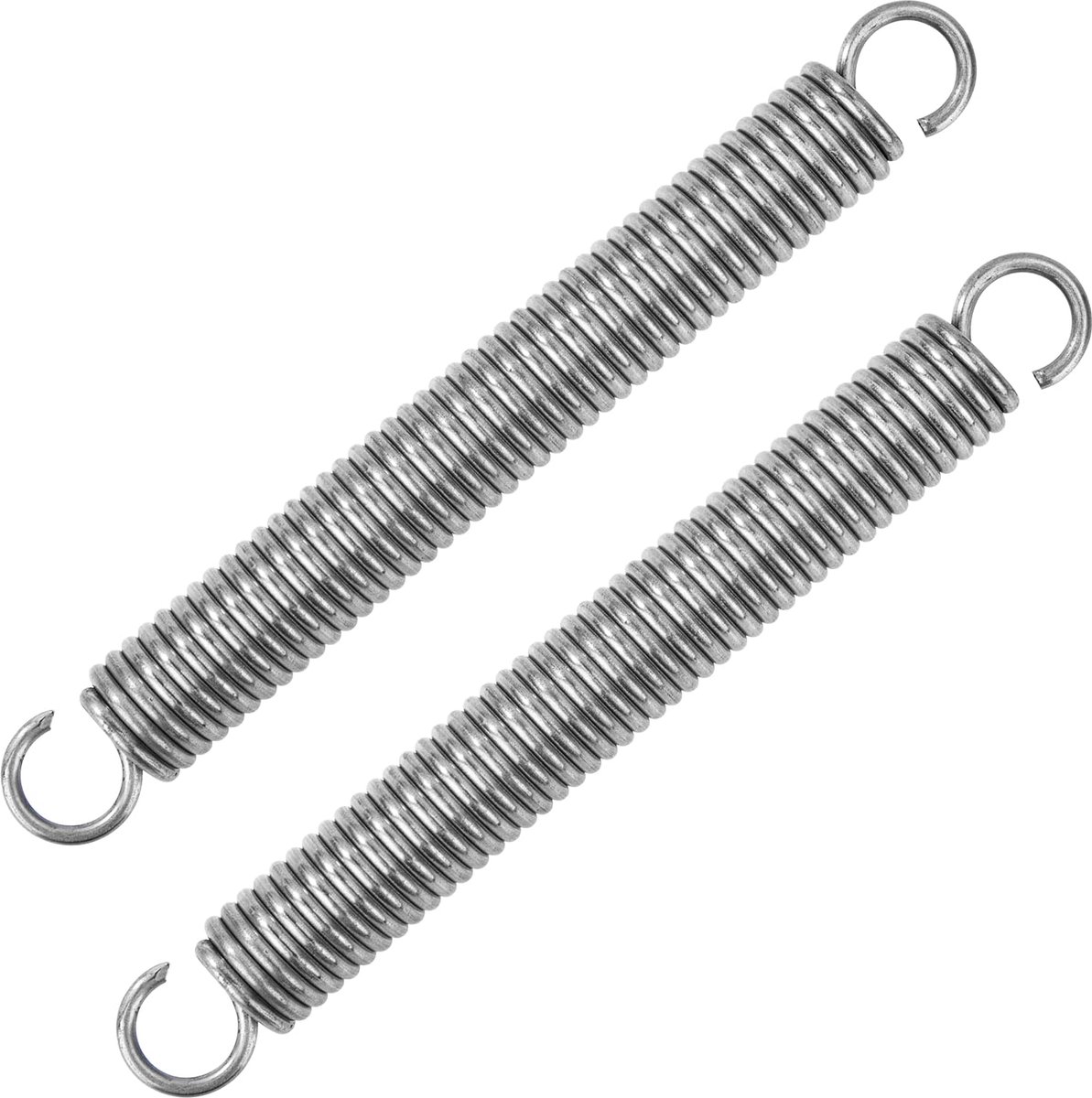 Verlengveren, 125 mm, trekveren met haken, roestvrijstalen veer, buitendiameter 15 mm, draaddiameter 2,2 mm, veerkracht 11,8 kg, 2 stuks