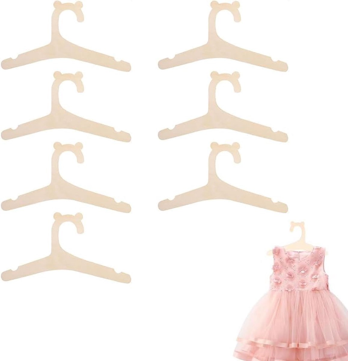 Kleerhangers van hout, 7 stuks babykleerhangers hout, kleerhangers