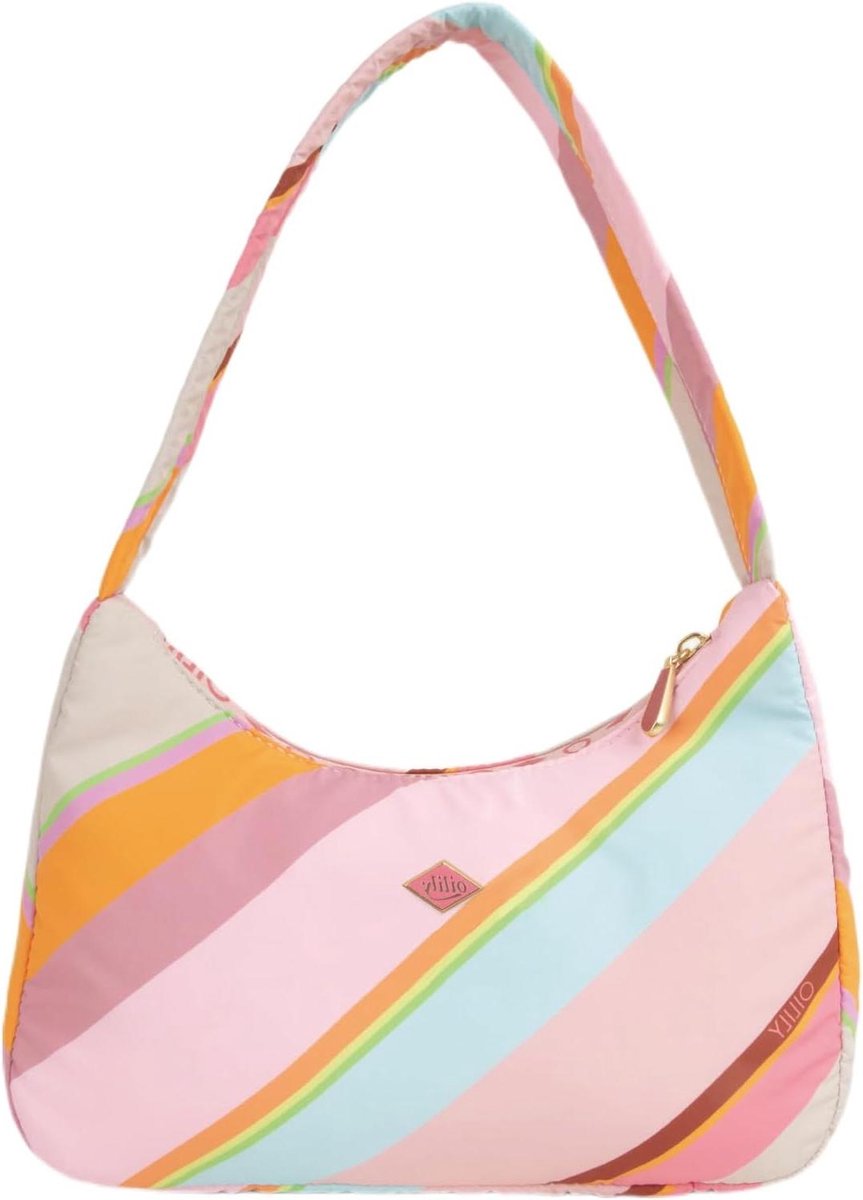 Schoudertas - Crossbody tas Hobo bag - Dagelijks gebruik - Gestreepte regenboog look - 26 x 15 x 7 cm