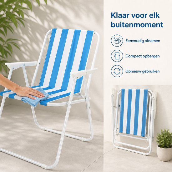 Opvouwbare Campingstoel - Met Armleuningen - Blauw en Wit — afbeelding 3