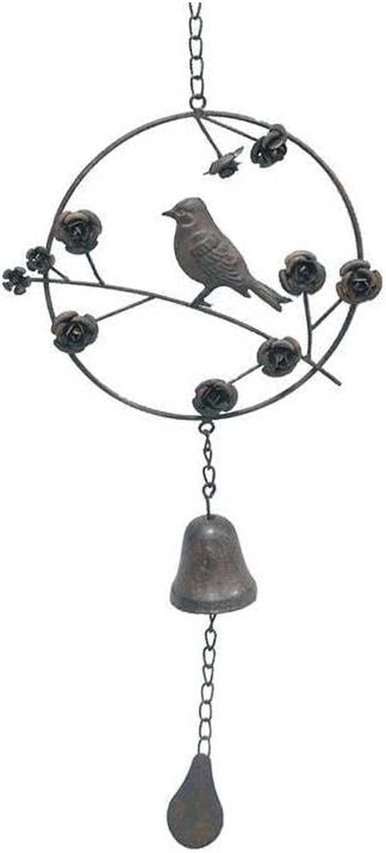 Gietijzeren Tuinbel - Decoratieve Bel Vogel - Gasten Verwelkomen - Gepatineerd Gietijzer - 6 x 20 x 65 cm - Bruin