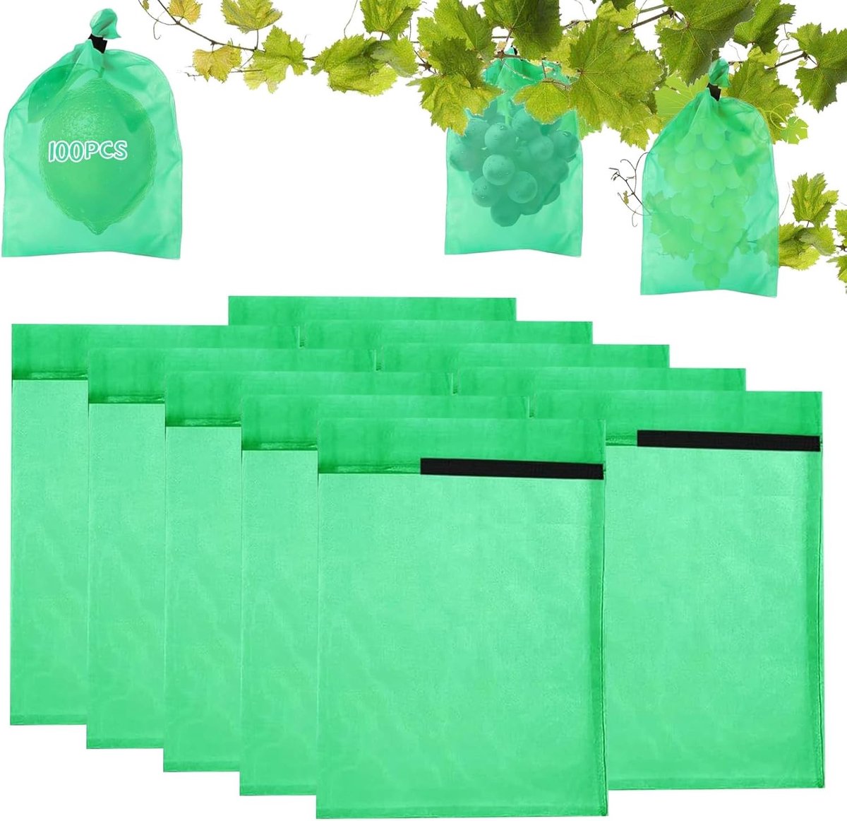 Set van 100 druivenbeschermzakken 20 x 30 cm, fruitbescherming met trekkoord, ter bescherming tegen wespen, vogels en insecten