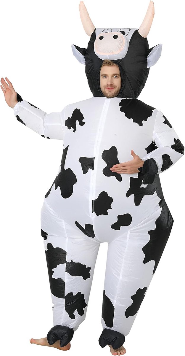 Opblaasbaar Koe Kostuum Volwassenen - Grappig Dierenpak Opblaaspak voor Carnaval, Vrijgezellenfeest, Themafeest - Funny Inflatable Cow Costume Adult Fancy Dress Outfit