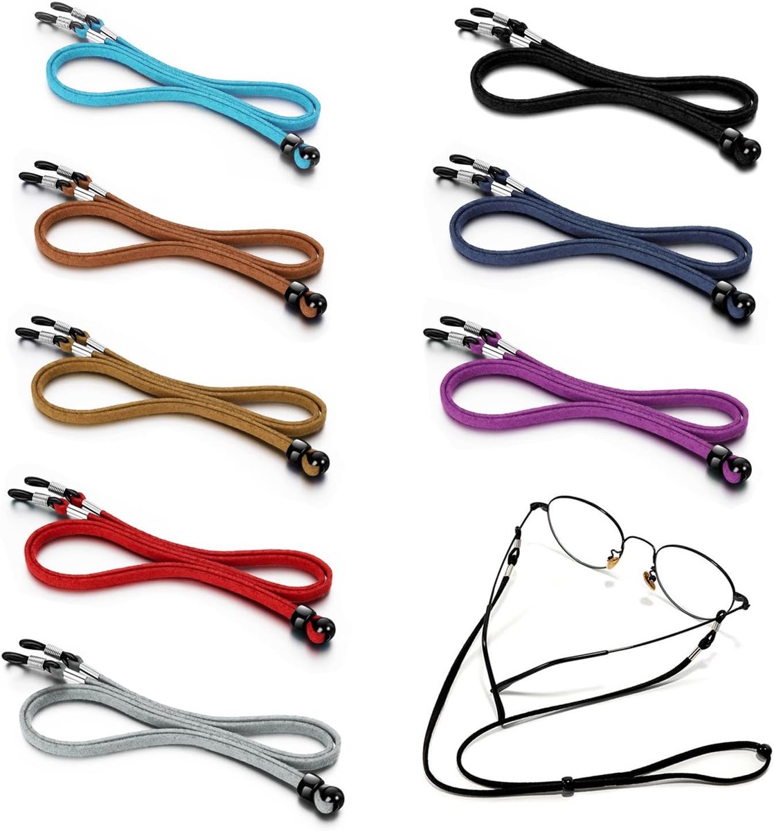 Brilkettingen houderriem, lederen brillenkoord, antislip brillenkoorden voor dames en heren, voor buitenactiviteiten en lezen