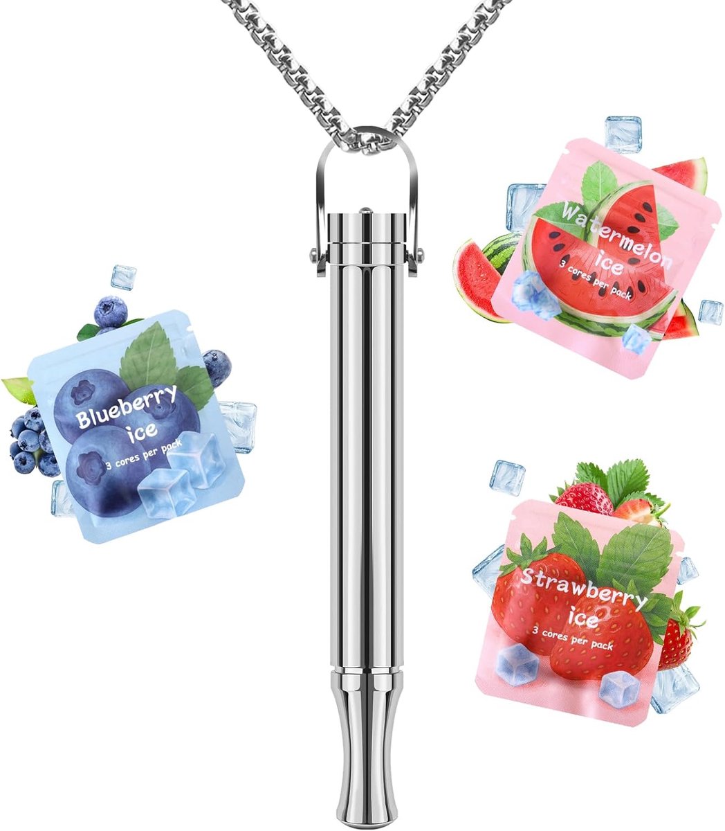 ademhalende halsketting : draagbare mond- en ademhulp met filter en weerstand, pakket met vele smaken herbruikbaar lifestyle-accessoire in zilver