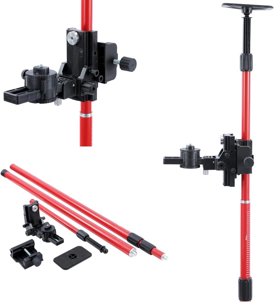 Laser Level Telescoping Pole 4M Uitschuifbare Aluminiumlegering Vloer tot Plafond Laser Staaf met Houder en Nylon Zak, voor Rotary Cross Line Lasers Snelle en Flexibele Positionering