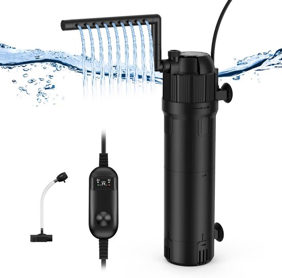 5-in-1, 8 W UVC-zuiveraar, binnenfilter voor aquarium, met timer, 800 l/u, instelbaar aquarium, binnenfilter met UVC-zuiveringspomp, voor zeewater en zoete bekkens, 150-300 liter v