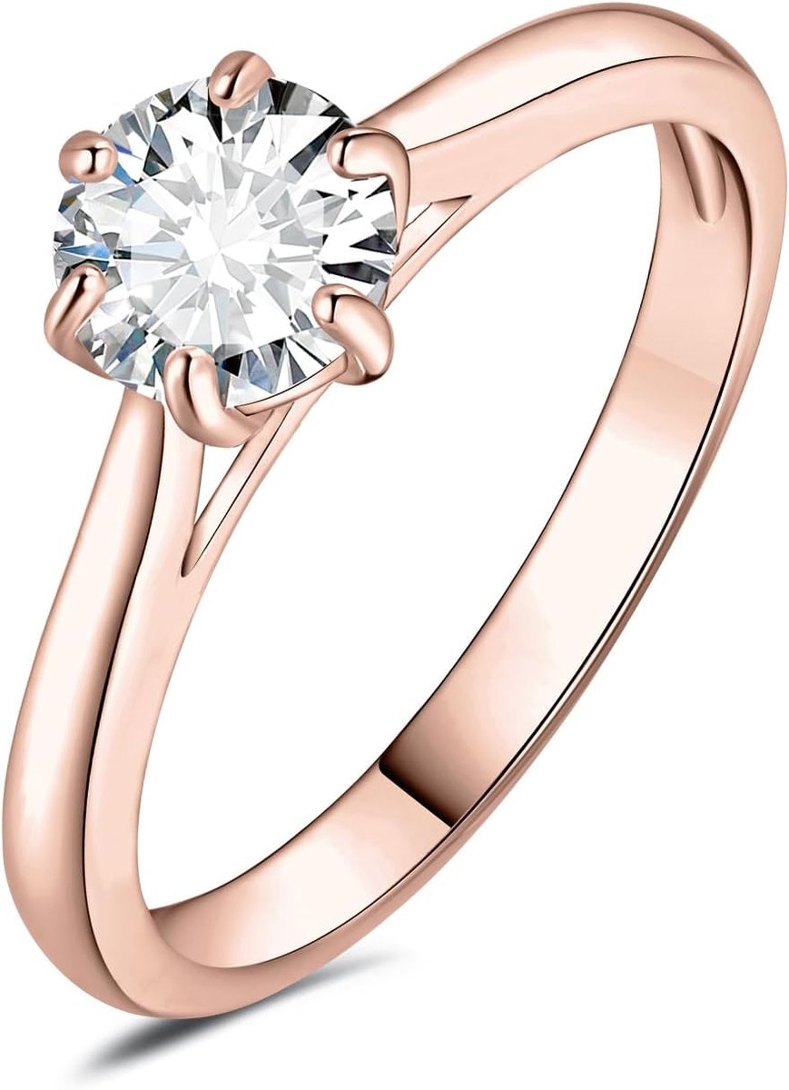 Klassieke solitaire ring voor dames, verguld met 14 karaat roségoud