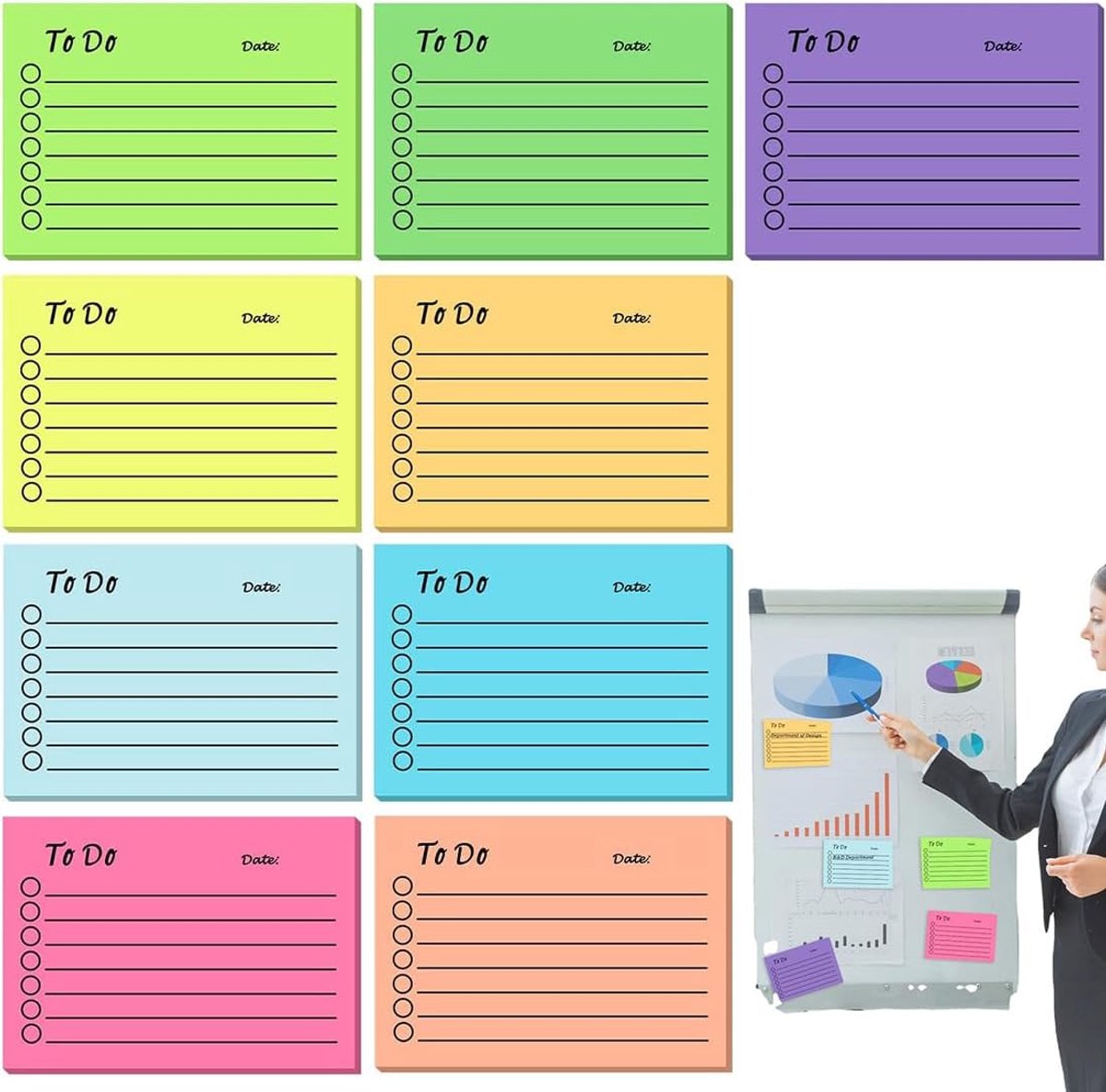 Sticky Notes 9er Set 450 Sheet To Do List Block Lined Sticky Notes Zelfklevend voor Family School Office Supplies Notitieblokken Todo List Block in 9 Kleuren