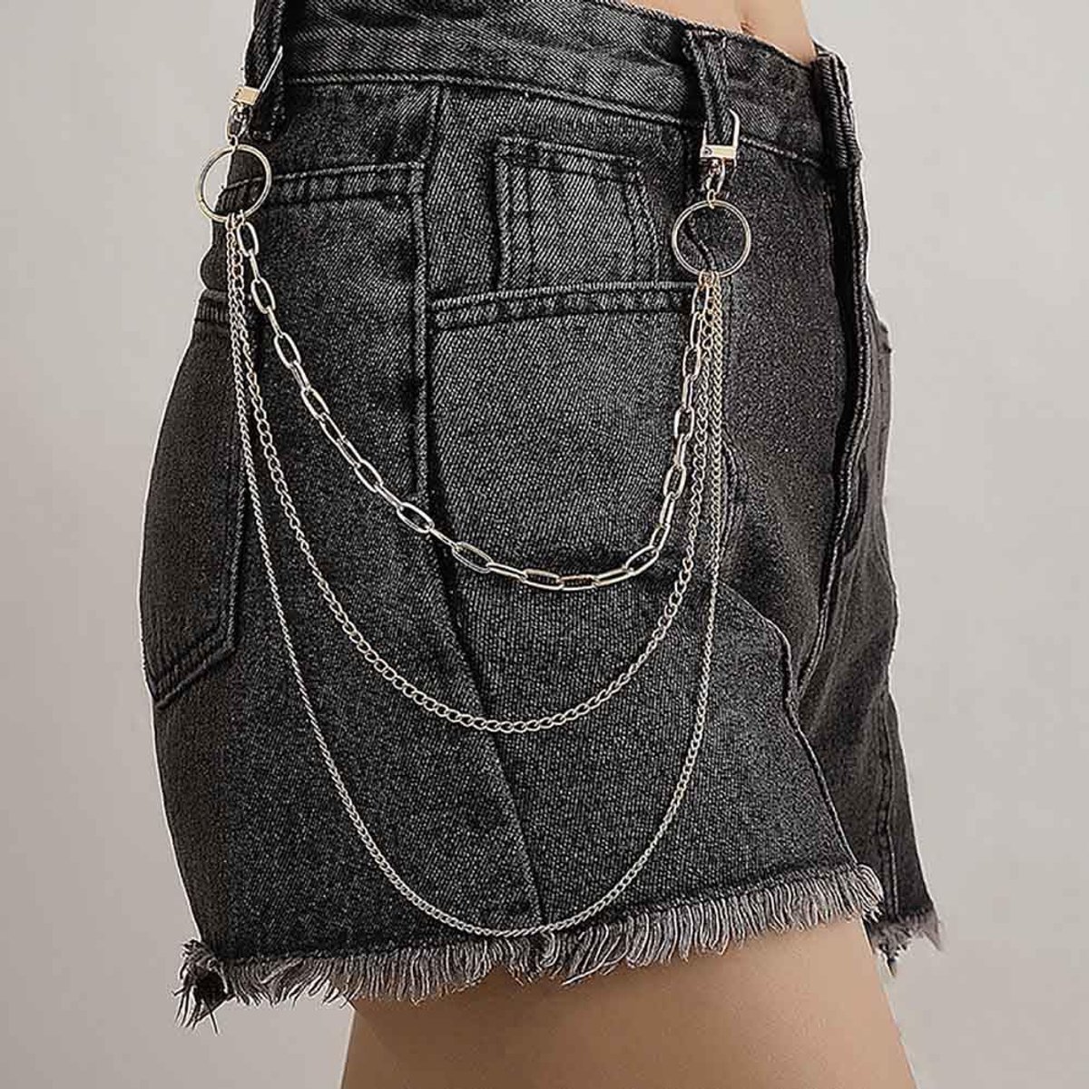 Meerlaagse punk-tailleketting voor jeans, vintage metalen