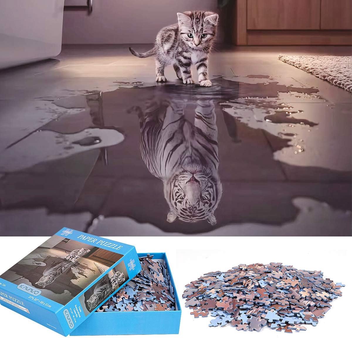1000-delige puzzel voor volwassenen, premium recyclebare materialen en high-definition afdrukken, familiespelen, teambuilding, cadeau en cadeau voor geliefden of vrienden (kleine kat en grote tijger)