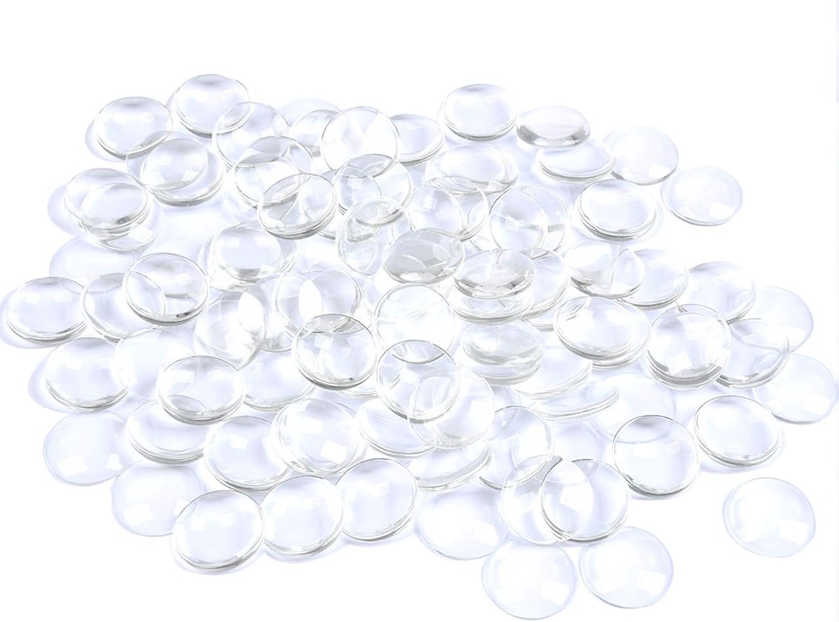 Cabochon-set, 100 stuks, rond, kristallen cabochon, glazen koepel, fitting, platte achterkant, glassteen, 25 mm, doe-het-zelf, sieraden, knutselen, transparante glazen koepel, tegels voor