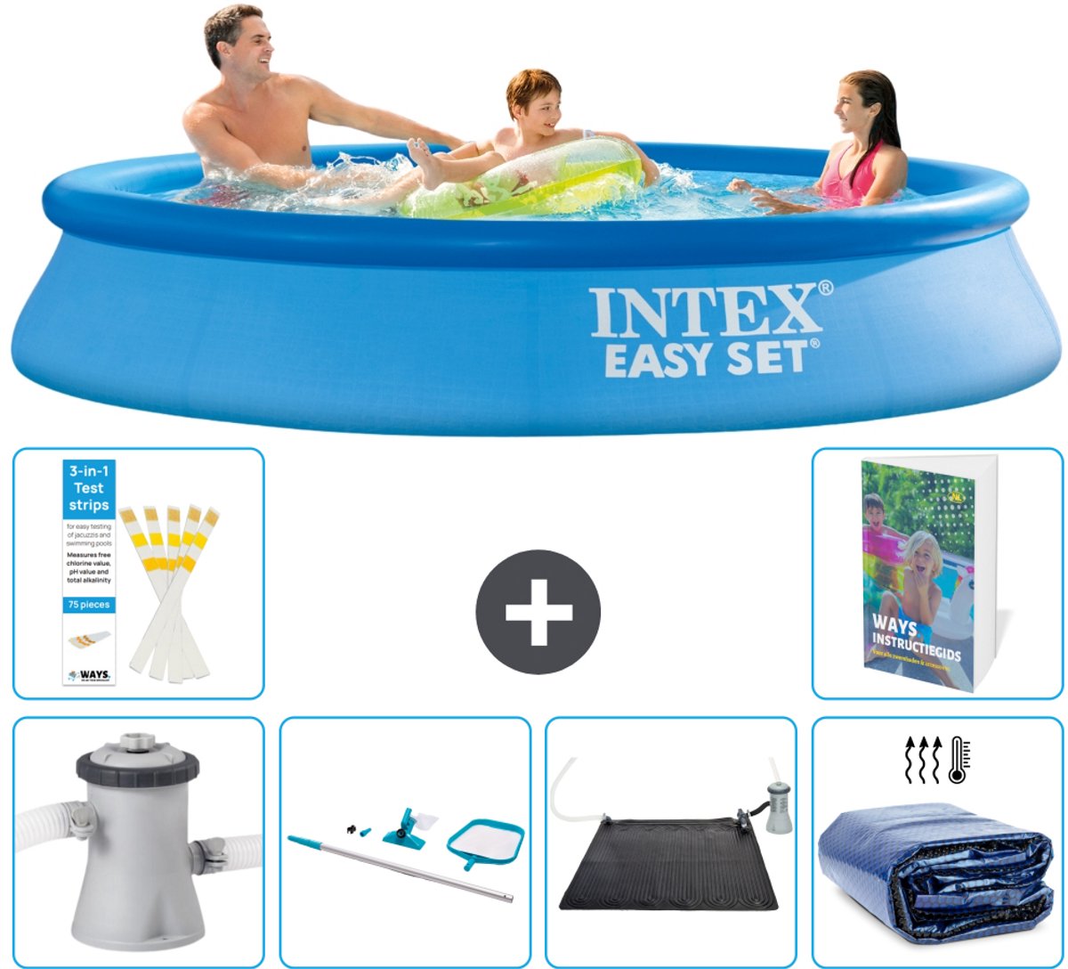 Intex Rond Opblaasbaar Easy Set Zwembad - 305 x 61 cm - Blauw - Inclusief Pomp - Schoonmaakset - Solar Mat - Solarzeil - 7-delig