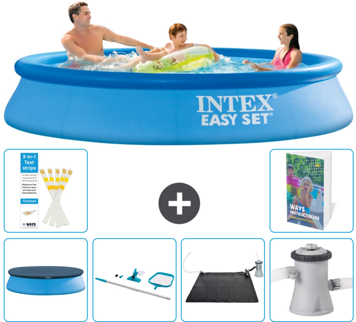 Intex Rond Opblaasbaar Easy Set Zwembad - 305 x 61 cm - Blauw - Inclusief Afdekzeil - Schoonmaakset - Solar Mat - Zwembadfilterpomp - 7-delig