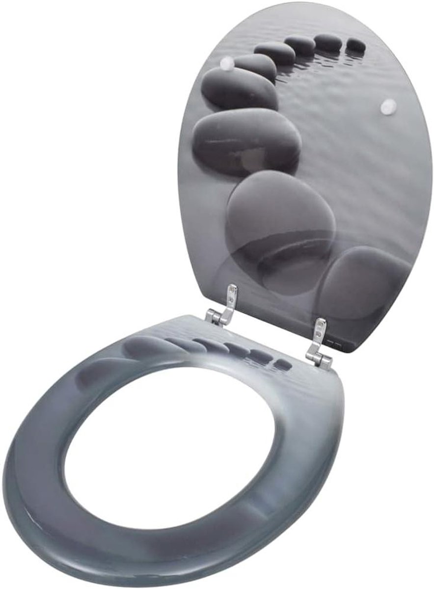 WC bril MDF - Toiletdeksel WC deksel - Badkamer Upgrade - Design stenen look - 43.7 x 37.8 cm - Grijs