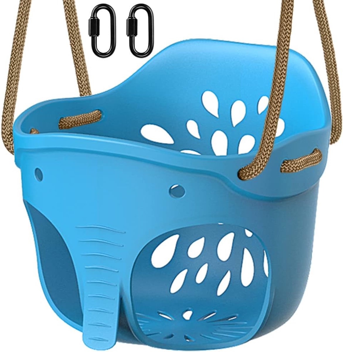schommelzitje, zachte plastic emmerschommels voor kinderen binnen/buiten, boomschommel voor kinderen met hoge rug en verstelbare 130-200cm touw voor 1-3 jaar peuter/baby, blauwe olifant