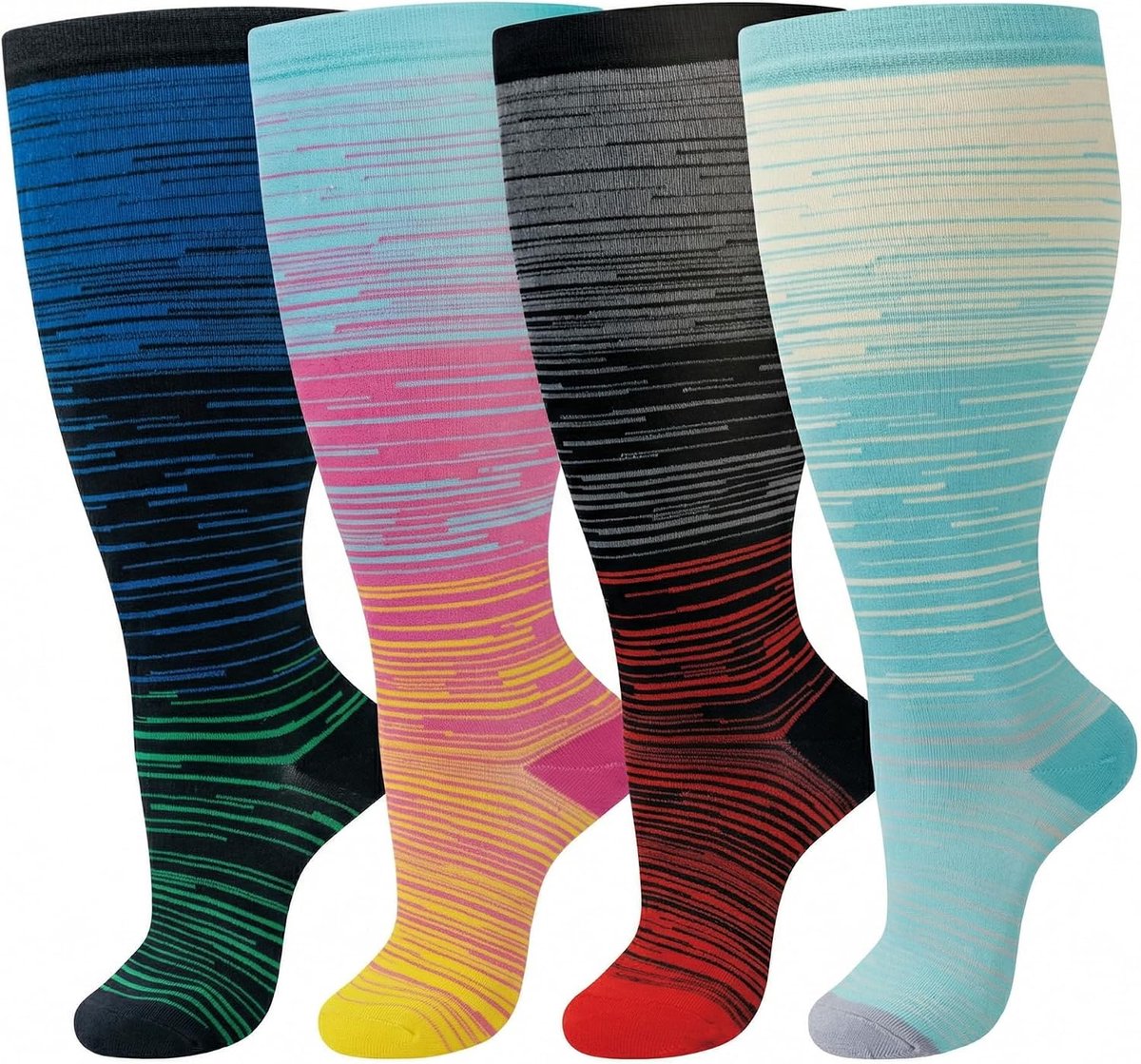 4 paar compressiekousen voor dames en heren, grote steunkousen, brede