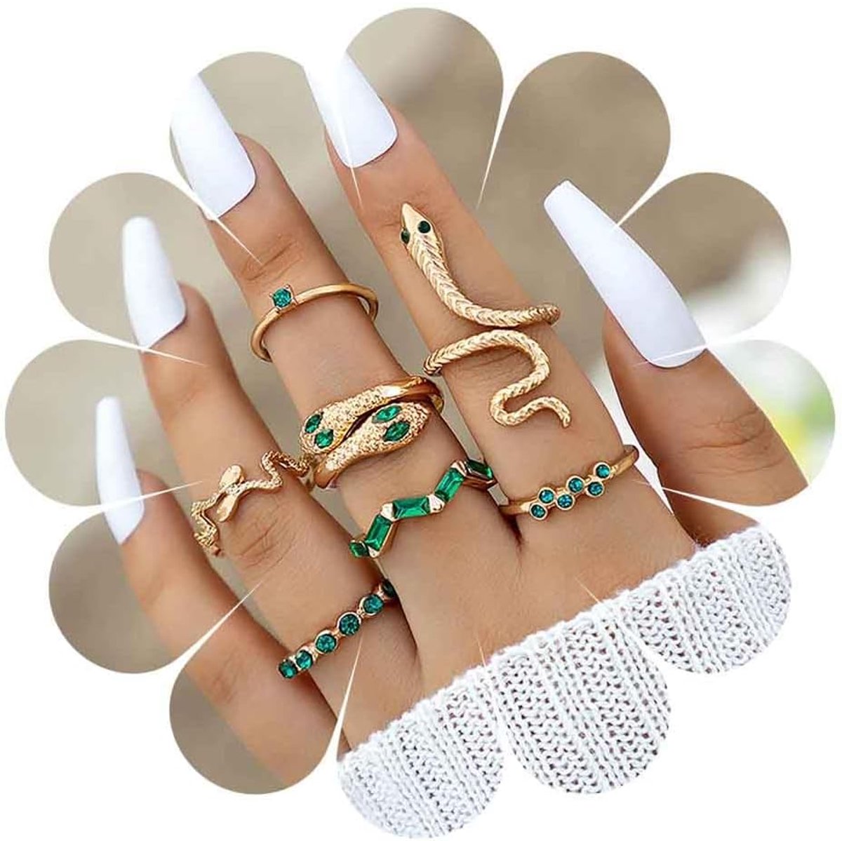Ring Smaragd Boho Join Rings Set Crystal Snake Vinger Ringen Goud