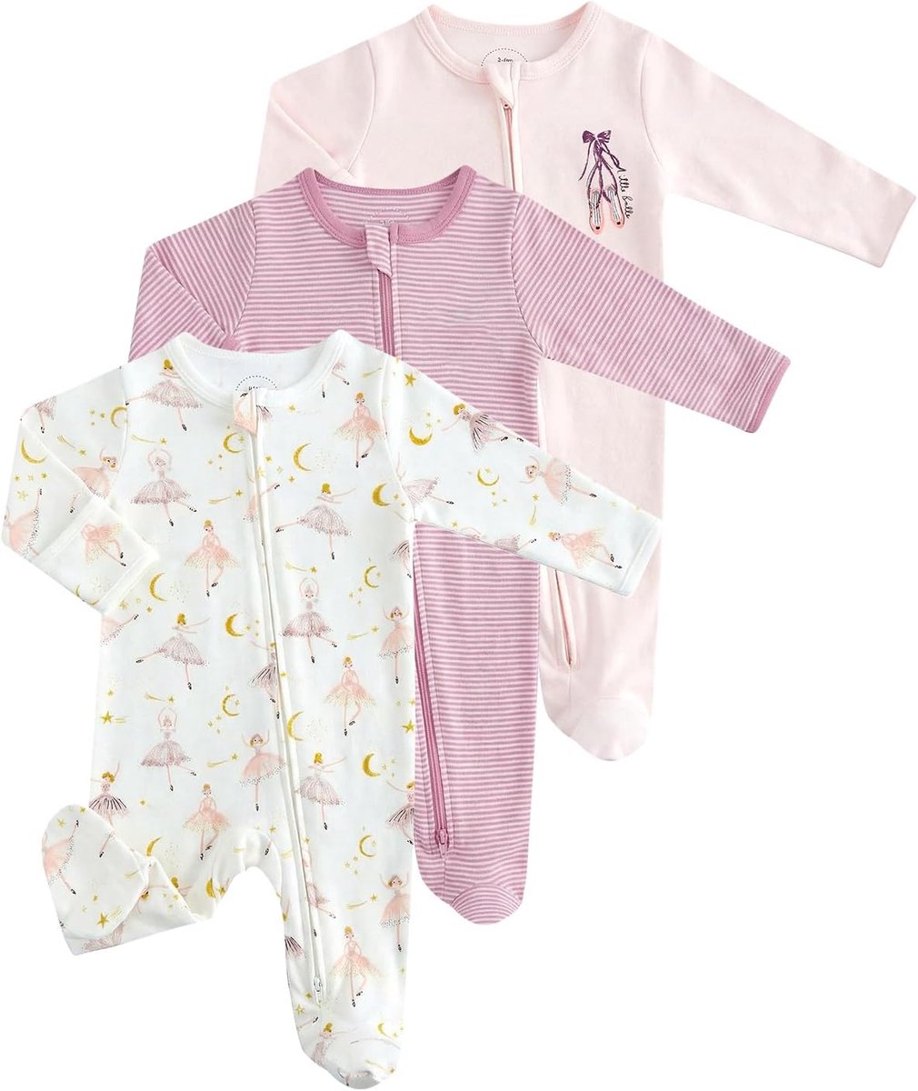 Babypyjama, romper, set van 3, katoen, uniseks babyoverall met