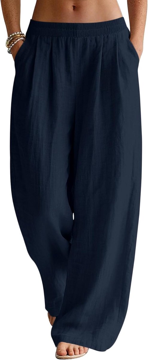 Linnen broek dames zomer broek casual strandbroek wijde pijpen