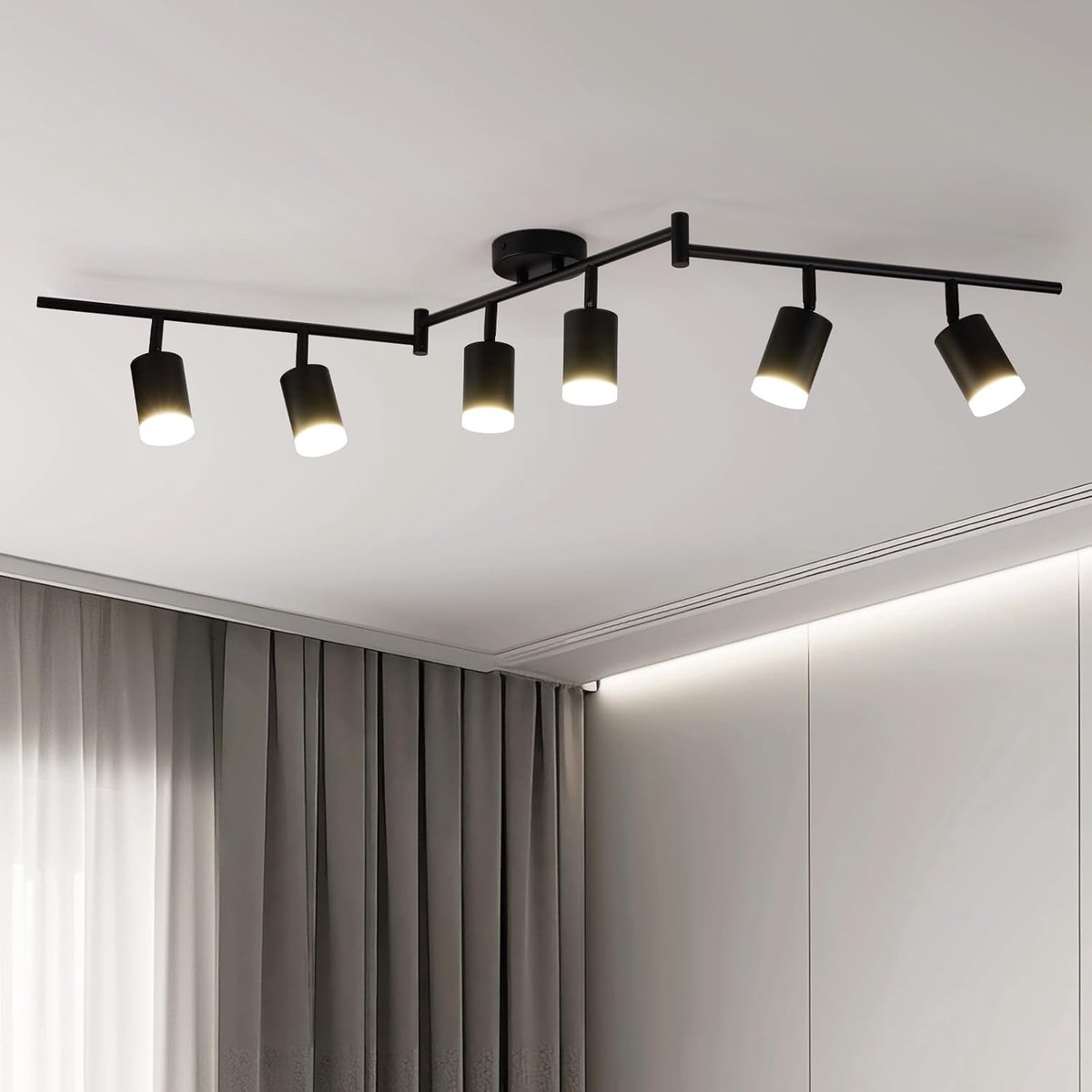 LED Plafondspot Licht Draaibaar, 6-weg Verstelbare Plafond Spotlight Fitting met GU10 Base, Moderne Mat Zwarte Spot Light Bar voor Keuken Slaapkamer Woonkamer, Lamp niet inbegrepen