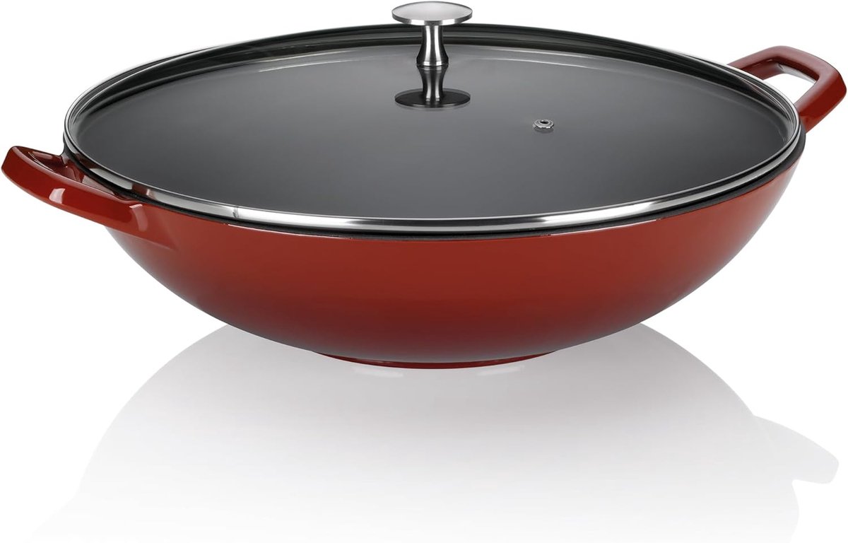 11947 Wok met vuurvast deksel, gietijzer, geëmailleerd, hoge