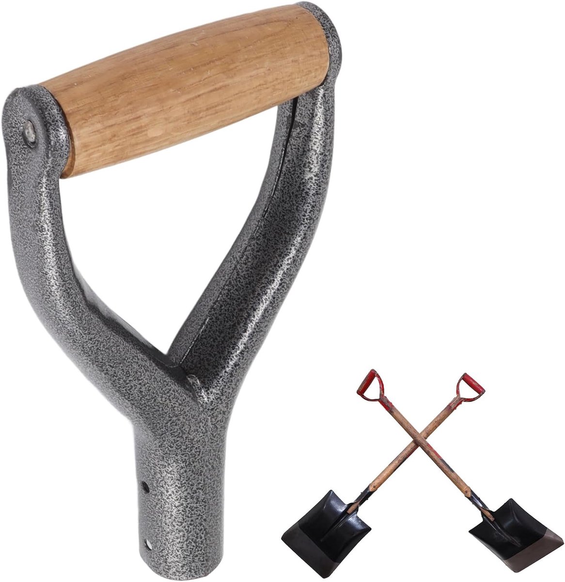 Schop handvat met houten handgreep, Y-vormige 31 cm binnendiameter
