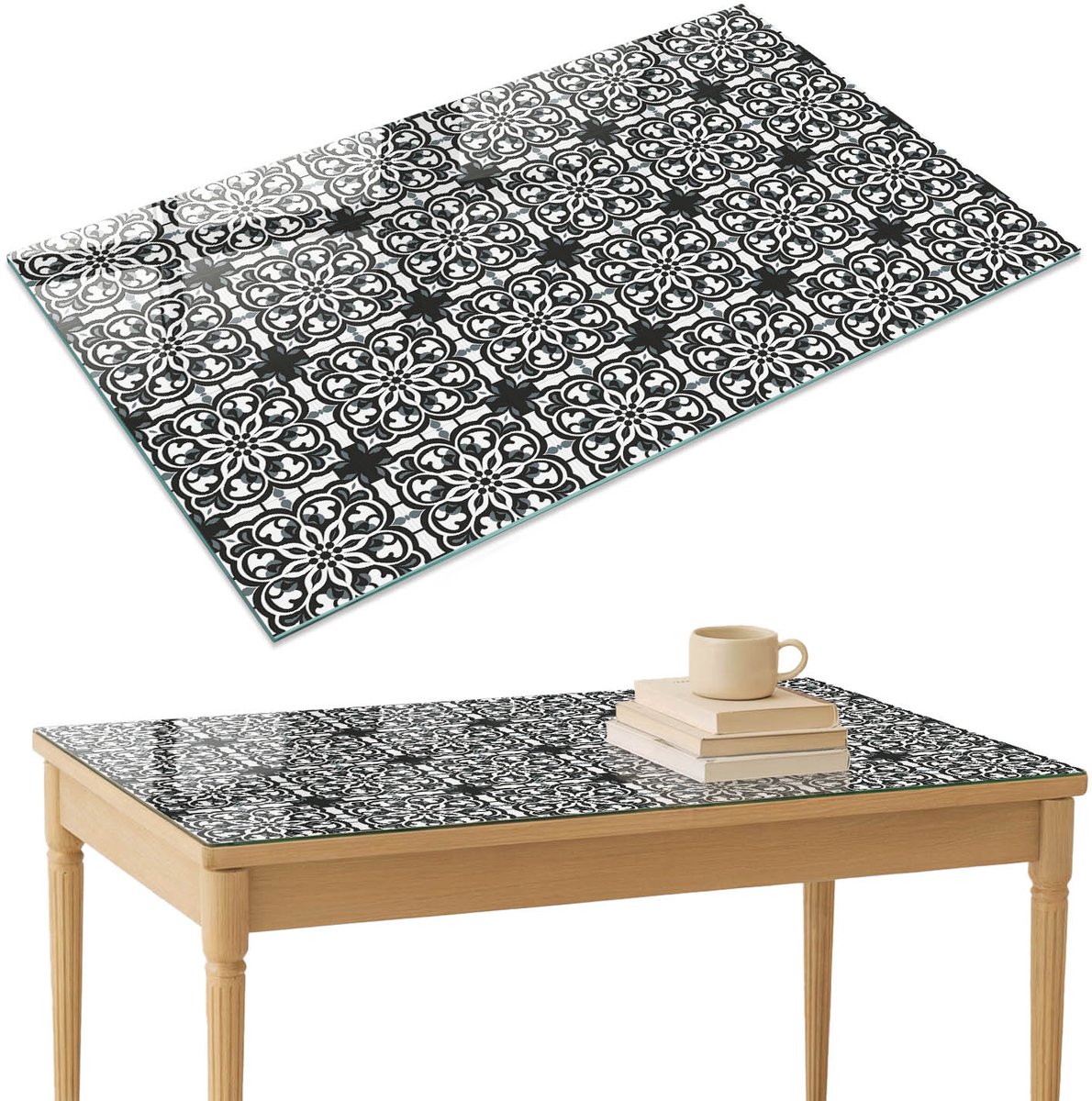 ArtPrintCave Tegelpatroon Glazen Tafelblad 120x80 cm - Tafelblad Rechthoek - Zwart Terrastafel - Achtergronden en patronen Tafelblad Glas