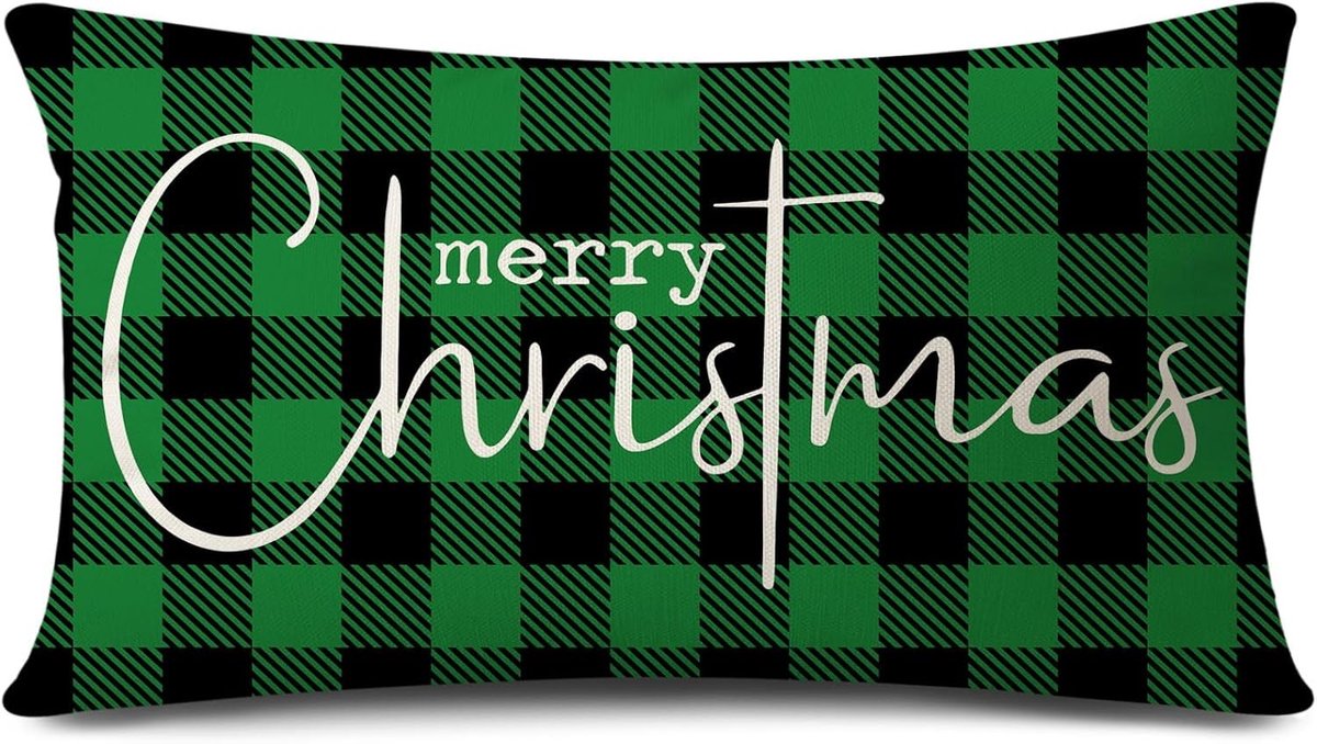 Kerst Lumbar Kussenhoes 30x50cm met Groene en Zwarte Ruit - Decoratieve Kussenhoes voor Winterse Feestdagen en Sofa Decoratie