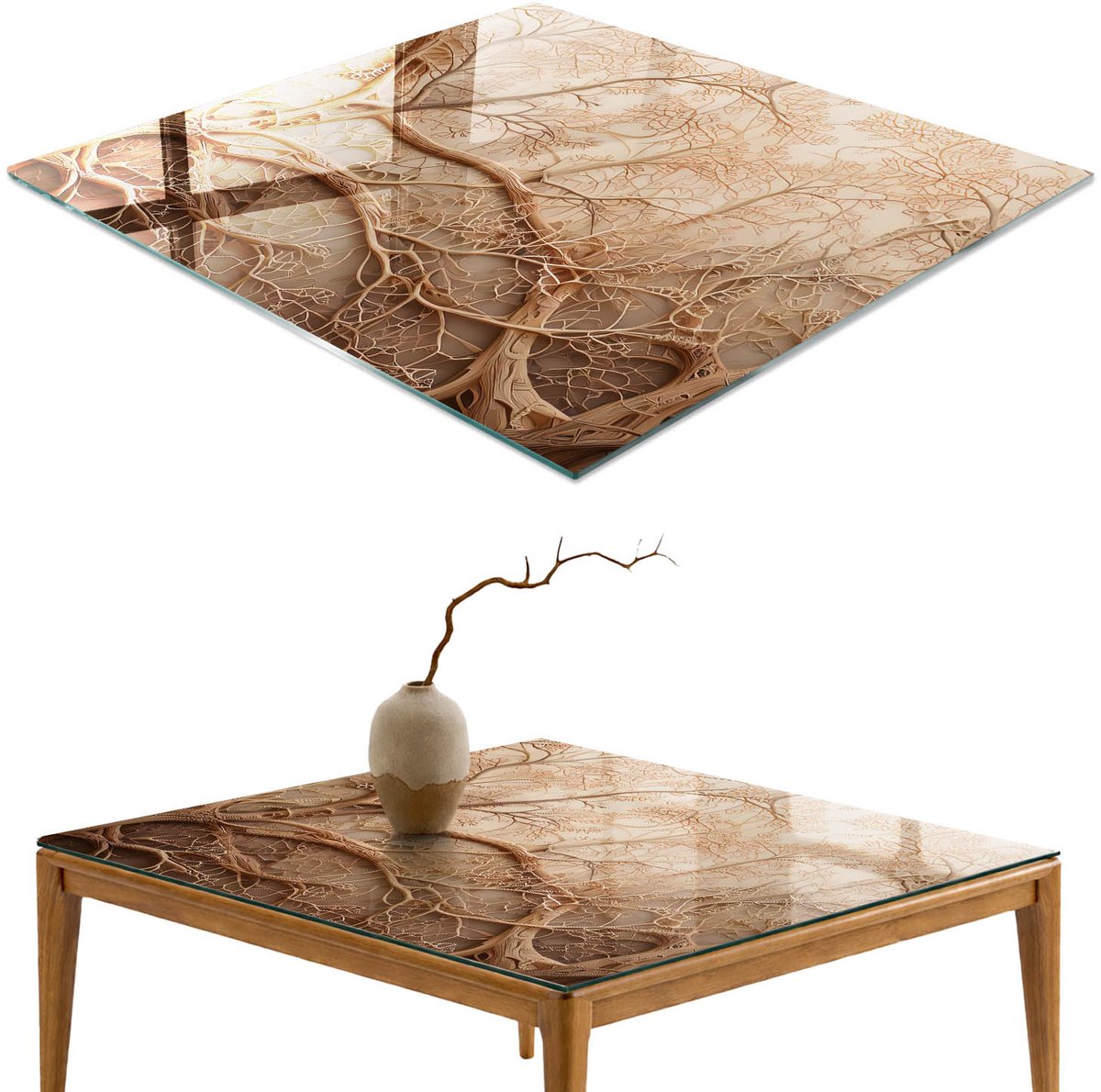 ArtPrintCave Hoofdtakken Glazen Tafelblad - 50x50 cm - Tafelblad Vierkanten - Bruin Keukentafel - Natuur Glasplaat