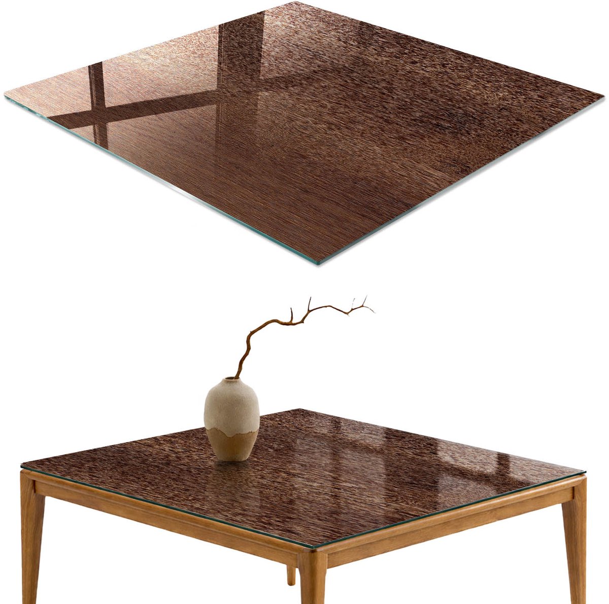 ArtPrintCave Houtstructuur Glazen Tafelblad - 50x50 cm - Tafelblad Vierkanten - Bruin Keukentafel - Texturen Keukentafel