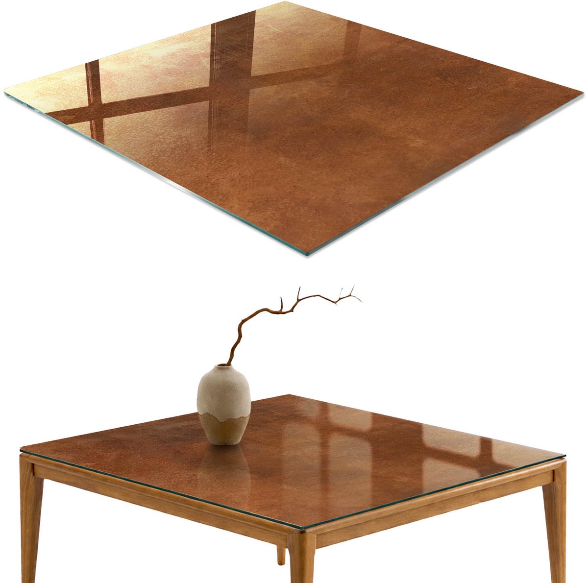 ArtPrintCave Warmbruin Glazen Tafelblad - 50x50 cm - Tafelblad Vierkanten - Bruin Keukentafel - Texturen Keukentafel