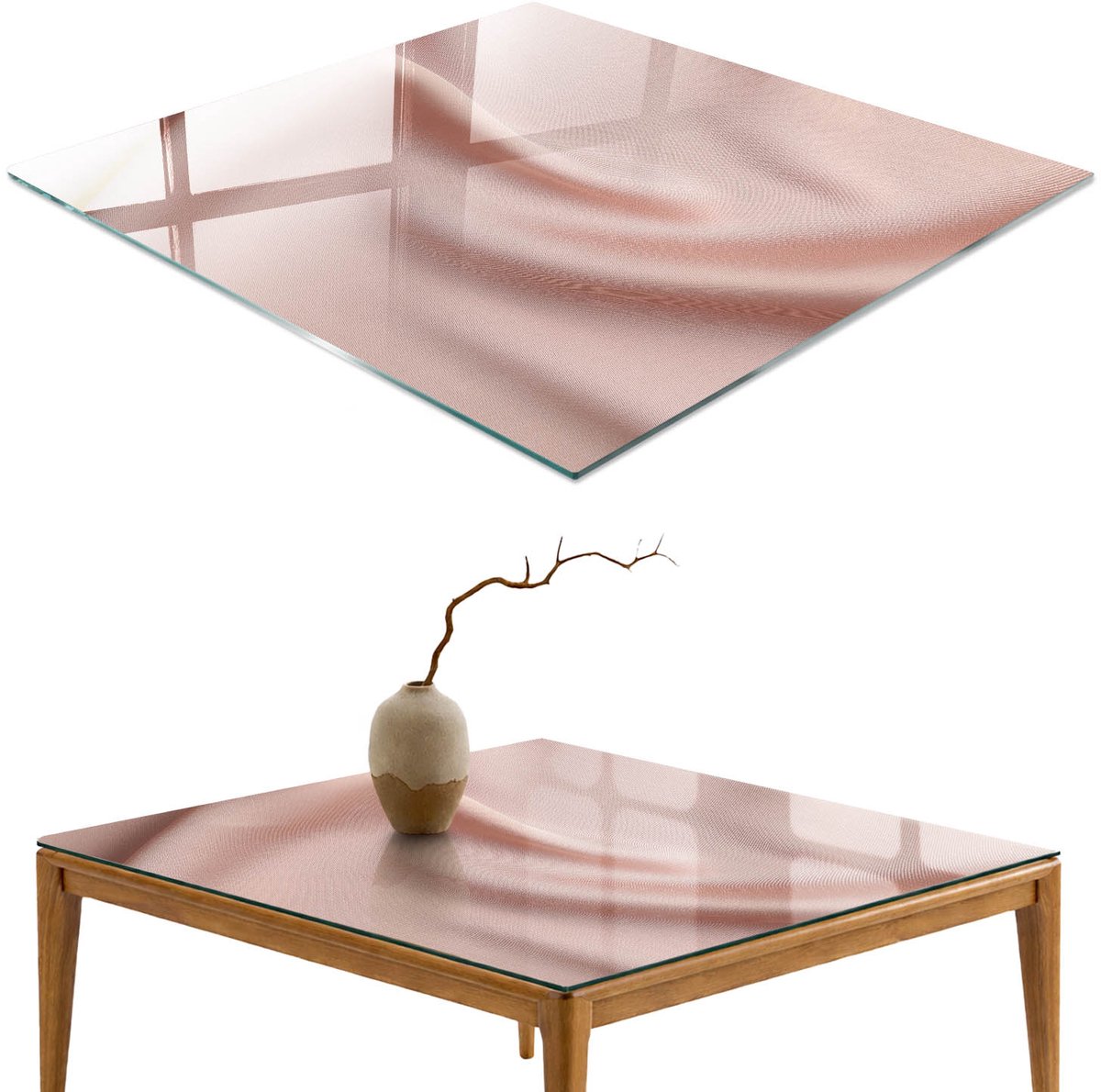 ArtPrintCave Subtiele stof Glazen Tafelblad - 50x50 cm - Tafelblad Vierkanten - Roze Eettafel Met Glasplaat - Achtergronden en patronen Glasplaat