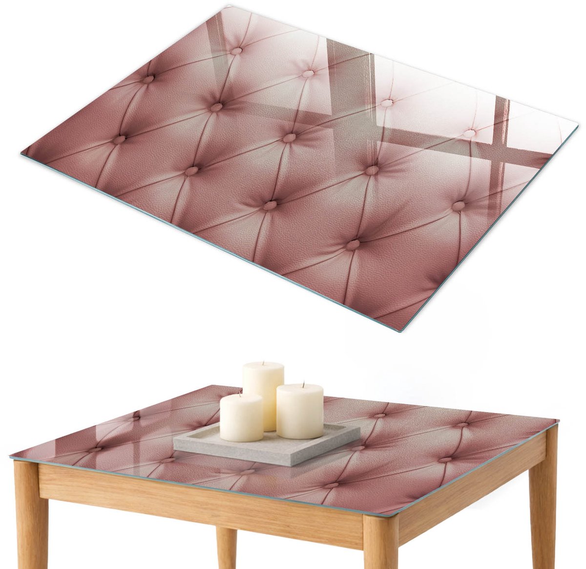 ArtPrintCave Roze bekleding Glazen Tafelblad 100x70 cm - Tafelblad Rechthoek - Roze Tafelblad Glas - Texturen Bureaublad