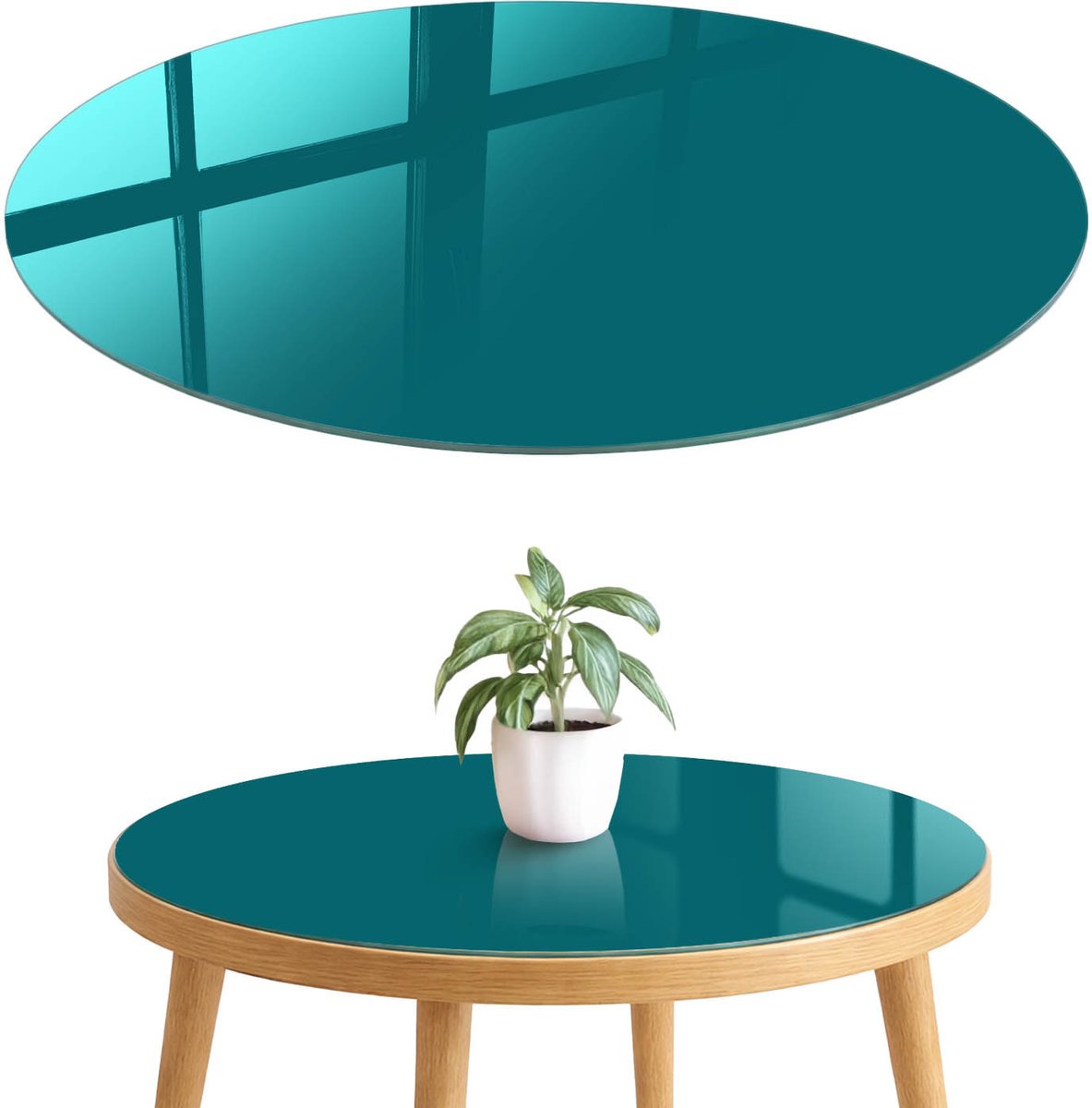 ArtPrintCave Donker turkoois Glazen Tafelblad fi70 cm - Tafelblad Rond - Turkoois Eettafel Met Glasplaat - Achtergronden en patronen Glasplaat