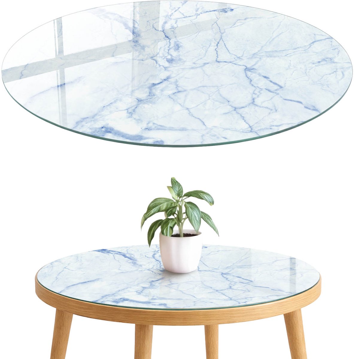 ArtPrintCave Marmeren elegantie Glazen Tafelblad fi70 cm - Tafelblad Rond - Wit Keukentafel - Texturen Keukentafel