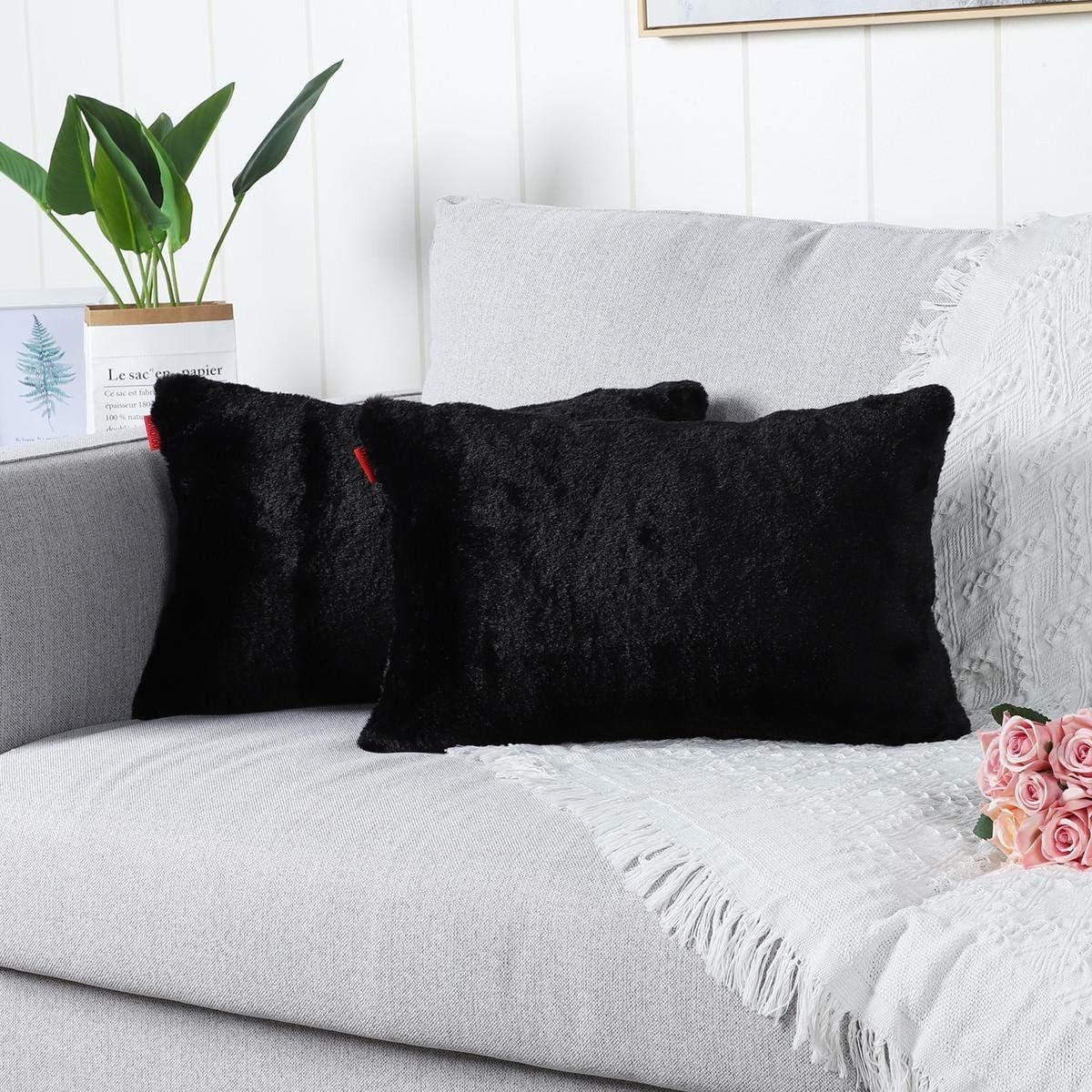 Zwarte Neppels Kussenhoezen 30x50 cm - Zachte en Cozy Decoratieve Kussens voor Bank, Slaapkamer en Auto, Set van 2