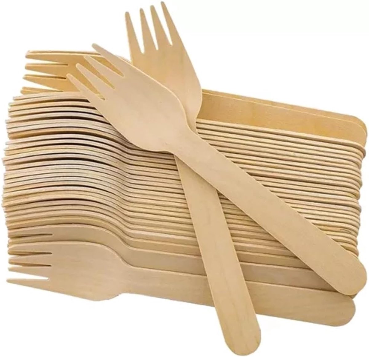 SnelShoppen - 100 Houten Forks - Wegwerp Houten Bestek, Eco-Vriendelijke Biologisch Afbreekbare Vorken voor Feest, Verjaardag, Kamperen, Picknick 15.5