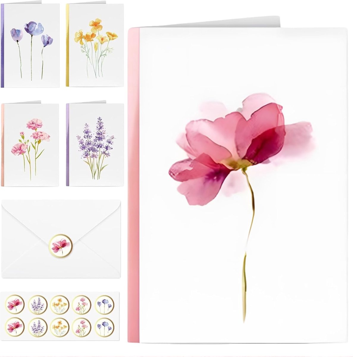 SnelShoppen - 20 Elegante Lege Wenskaarten en Enveloppen - 5 Verschillende Bloemmotieven - 15 cm x 10 cm - Stationery Set voor Alle Gelegenheden