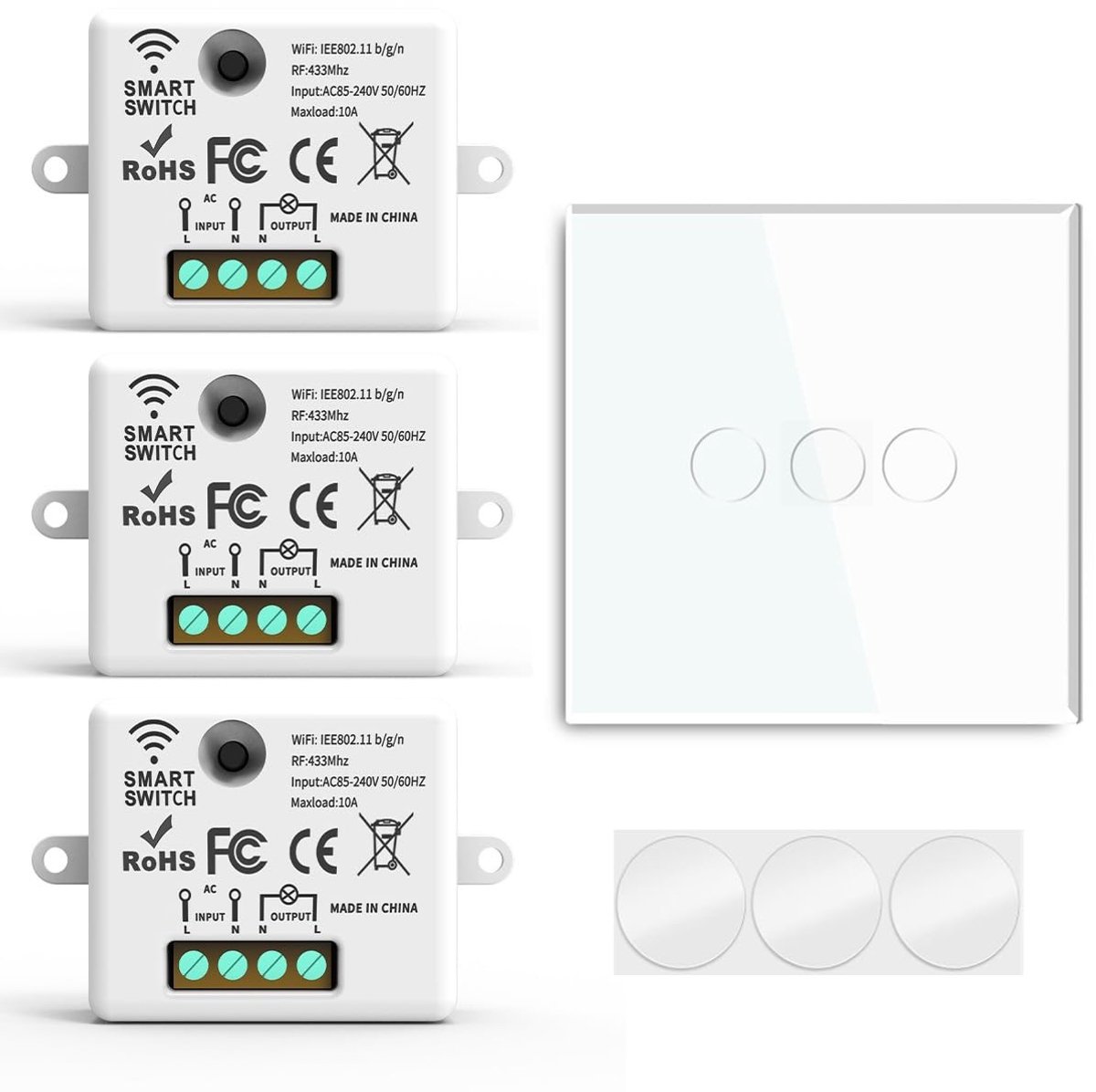 Wireless light switch set, quick creation or laying of on/off switches for light lamps, 1 remote control and 3 - ShopVlot