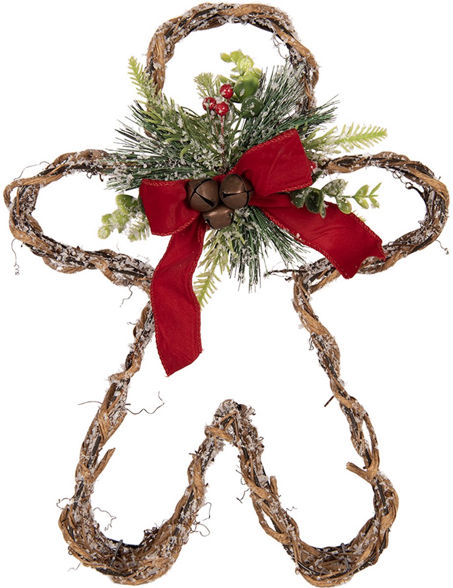 Clayre & Eef Kerstdecoratie met LED-verlichting Gingerbread man 50x8x41 cm / 3xAA Bruin Rotan