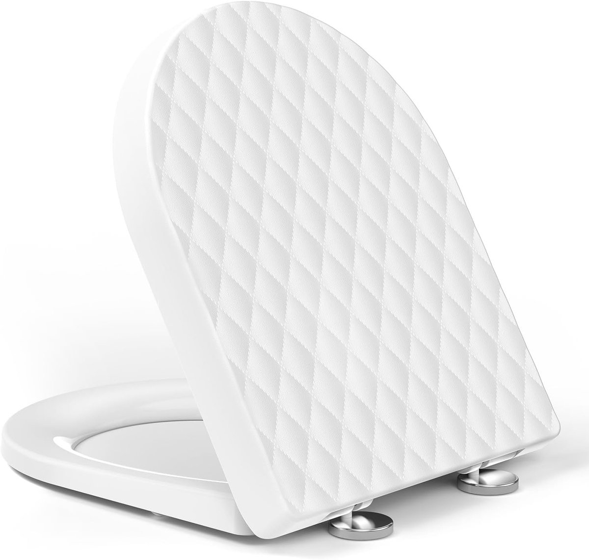 PRO Toiletdeksel D-vorm [kort], toiletbril met ruitstructuur, wc-bril met softclose, stille daling, krasbestendig en snel afneembaar, incl. montagesjabloon, 43,5 × 36,2 cm