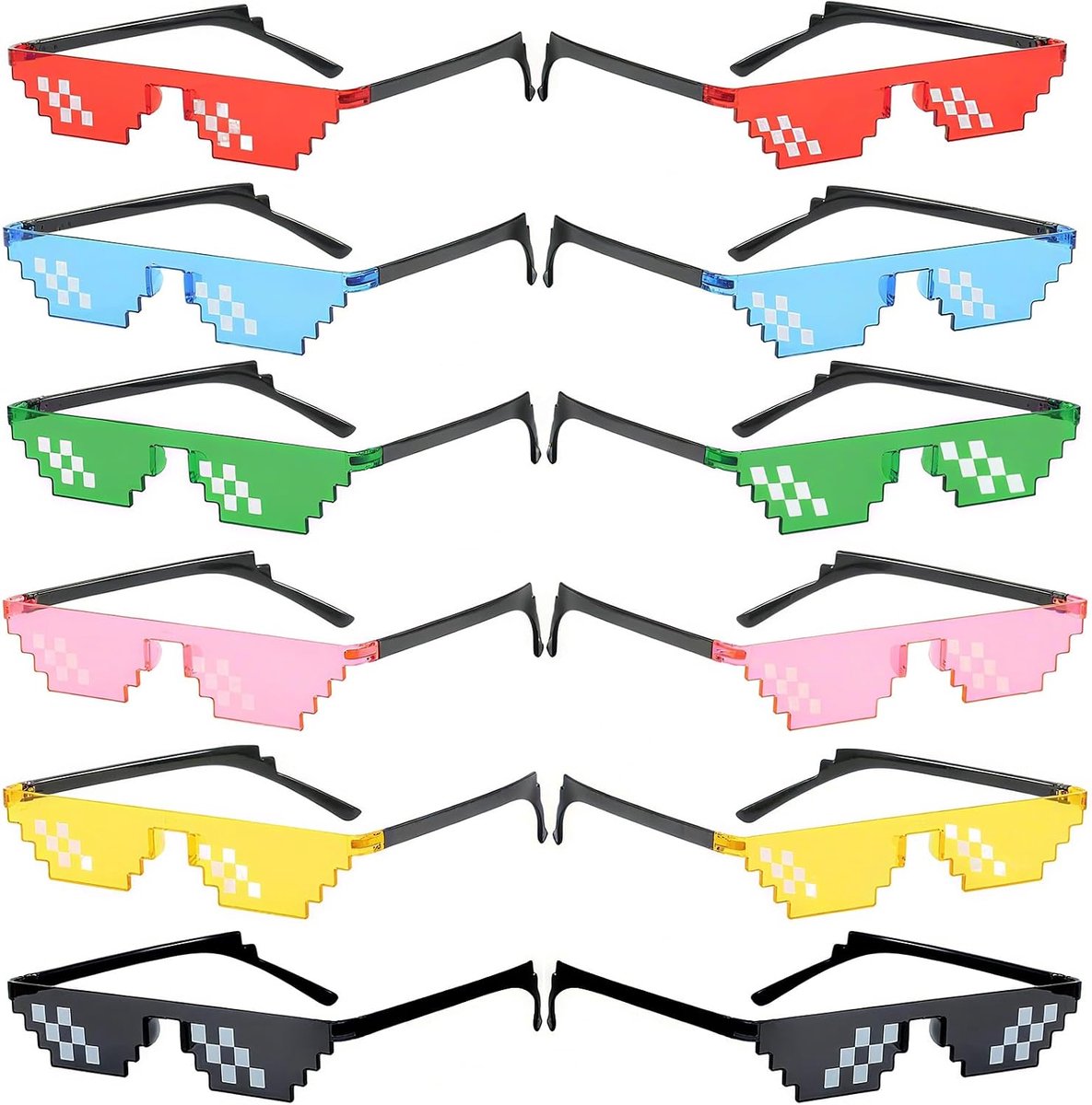 Brillen, 6 Kleuren Pixelzonnebrillen, Fotoprops Unisex Brillen, Retro