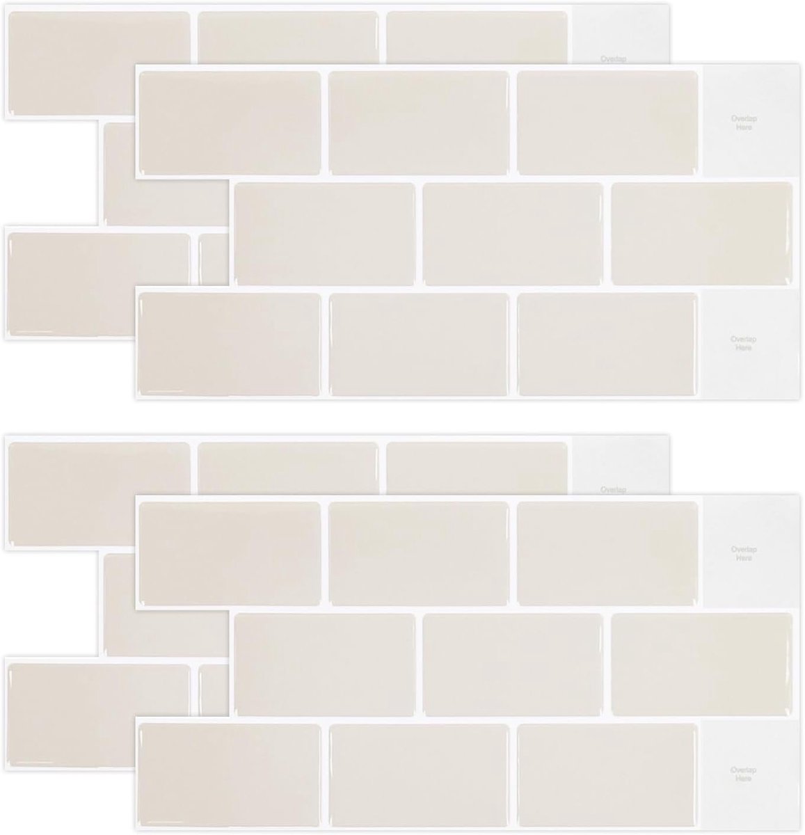 4 vellen plakkende tegels, zelfklevende wandtegels, 30,5 x 15,3 cm