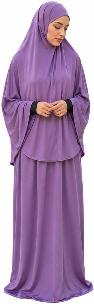tweedelig (Khimar + rok), één maat, pull-on hoofddoek, rekbaar lycra
