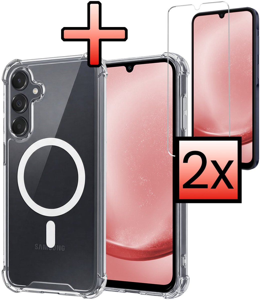 Hoesje - Met 2x Screenprotector - Geschikt voor Samsung Galaxy A25 - Magsafe Compatible - Sterk & Shockproof - Back Cover - Shock Proof Case - Telefoon Hoes - Transparant