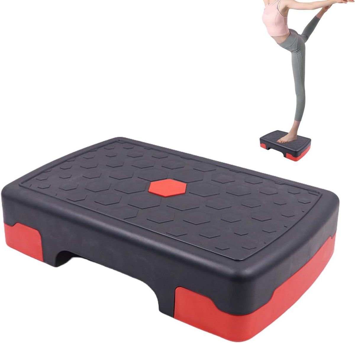Trainingsstep - Fitness stepper - Thuis trainen - Verbeterde veiligheidsconstructie - 45x30x10 cm - Zwart/Rood