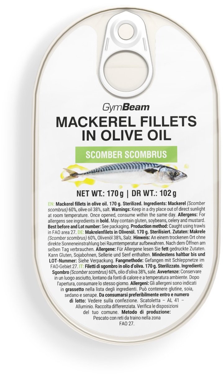 GymBeam Makreelfilets in olijfolie 170 g